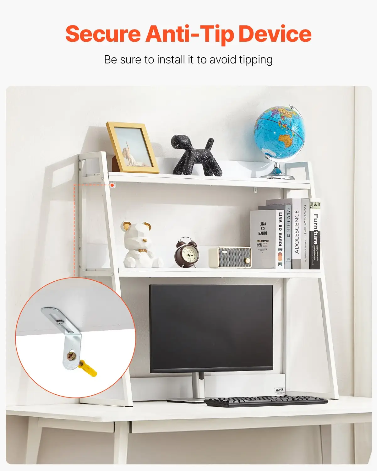 VEVOR Desktop Bookshelf, 2-Tier Desktop Storage Organizer, 37.4" x 12.6" x 35.4" Office Desk Storage Rack Display Shelf, Desktop Bookshelf Hutch with Anti-Slip Feet Pads, for Office, Home & Dorm, White by All Mart Bristol Ltd