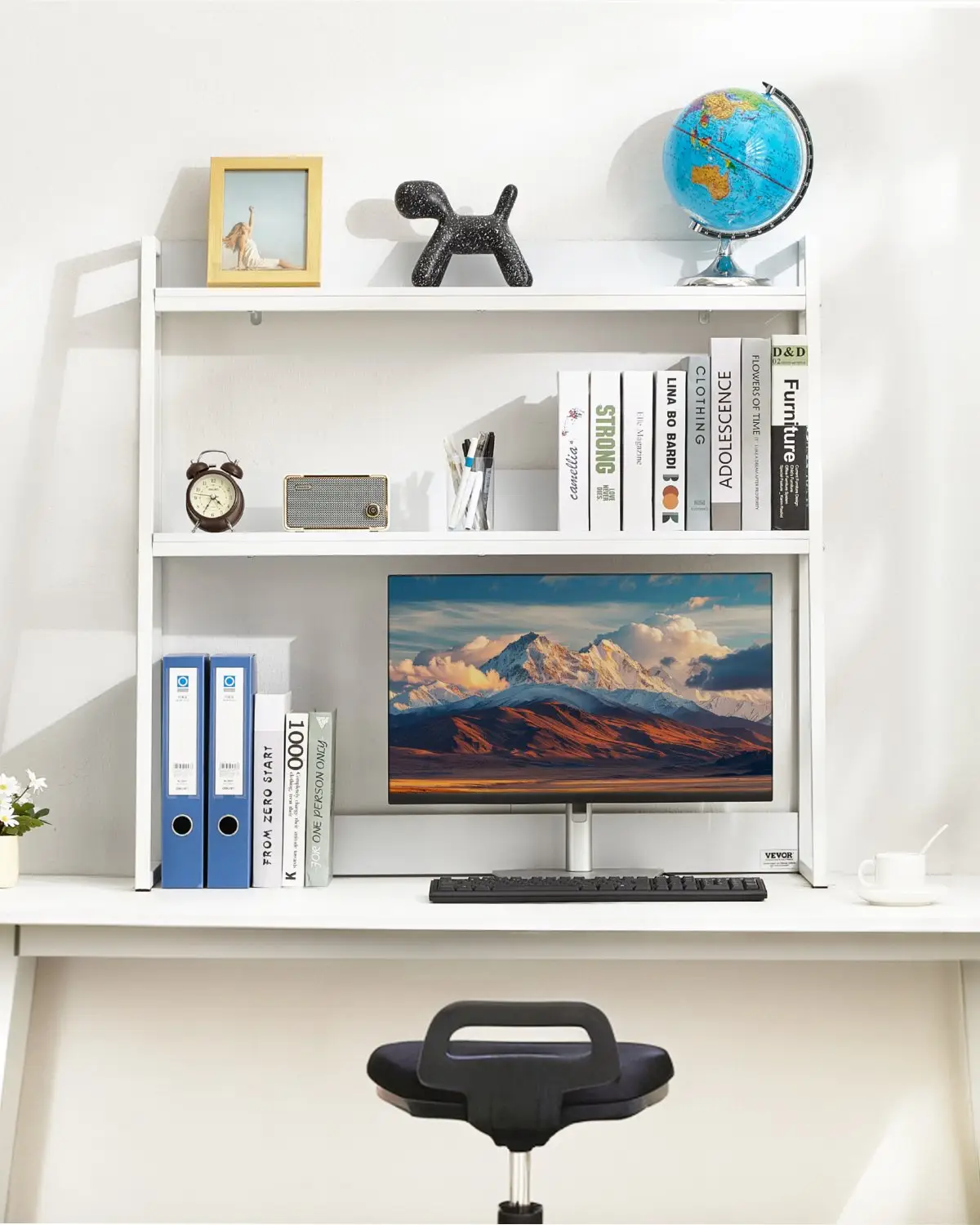VEVOR Desktop Bookshelf, 2-Tier Desktop Storage Organizer, 37.4" x 12.6" x 35.4" Office Desk Storage Rack Display Shelf, Desktop Bookshelf Hutch with Anti-Slip Feet Pads, for Office, Home & Dorm, White by All Mart Bristol Ltd