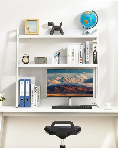 VEVOR Desktop Bookshelf, 2-Tier Desktop Storage Organizer, 37.4" x 12.6" x 35.4" Office Desk Storage Rack Display Shelf, Desktop Bookshelf Hutch with Anti-Slip Feet Pads, for Office, Home & Dorm, White by All Mart Bristol Ltd