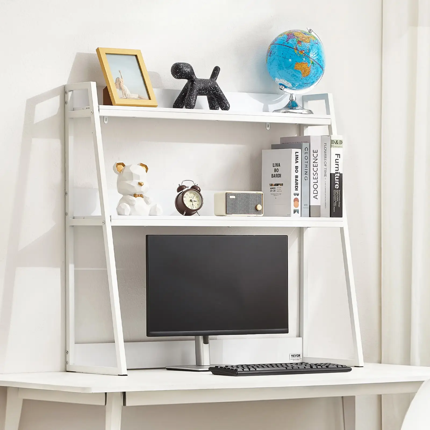 VEVOR Desktop Bookshelf, 2-Tier Desktop Storage Organizer, 37.4" x 12.6" x 35.4" Office Desk Storage Rack Display Shelf, Desktop Bookshelf Hutch with Anti-Slip Feet Pads, for Office, Home & Dorm, White by All Mart Bristol Ltd