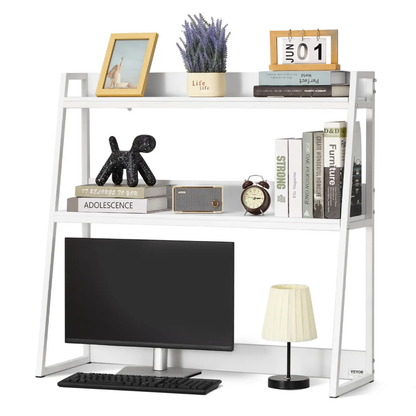 VEVOR Desktop Bookshelf, 2-Tier Desktop Storage Organizer, 37.4" x 12.6" x 35.4" Office Desk Storage Rack Display Shelf, Desktop Bookshelf Hutch with Anti-Slip Feet Pads, for Office, Home & Dorm, White by All Mart Bristol Ltd