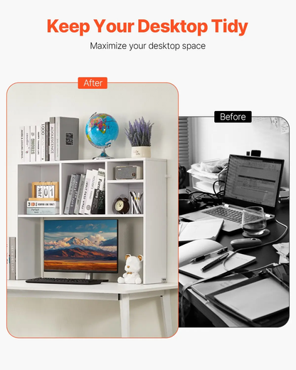 VEVOR Desktop Bookshelf, 1-Tier Desktop Storage Organizer, 37" x 9.4" x 28.7" Office Storage Rack Wood Display Shelf, Desktop Bookshelf Hutch with Anti-Slip Feet Pads, for Office, Home & Dorm, White by All Mart Bristol Ltd