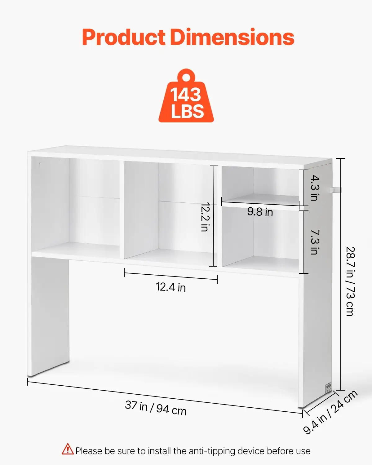 VEVOR Desktop Bookshelf, 1-Tier Desktop Storage Organizer, 37" x 9.4" x 28.7" Office Storage Rack Wood Display Shelf, Desktop Bookshelf Hutch with Anti-Slip Feet Pads, for Office, Home & Dorm, White by All Mart Bristol Ltd