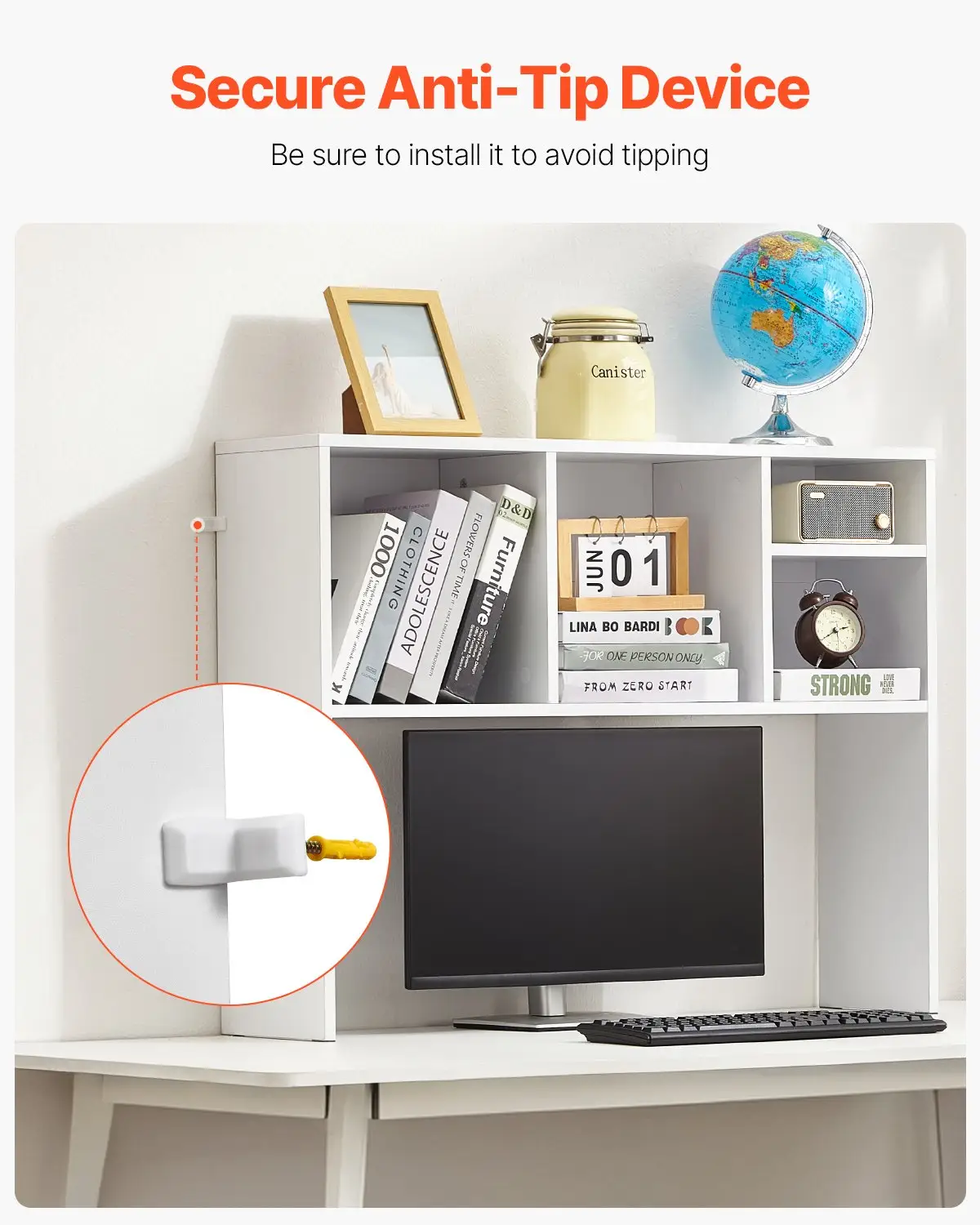 VEVOR Desktop Bookshelf, 1-Tier Desktop Storage Organizer, 37" x 9.4" x 28.7" Office Storage Rack Wood Display Shelf, Desktop Bookshelf Hutch with Anti-Slip Feet Pads, for Office, Home & Dorm, White by All Mart Bristol Ltd
