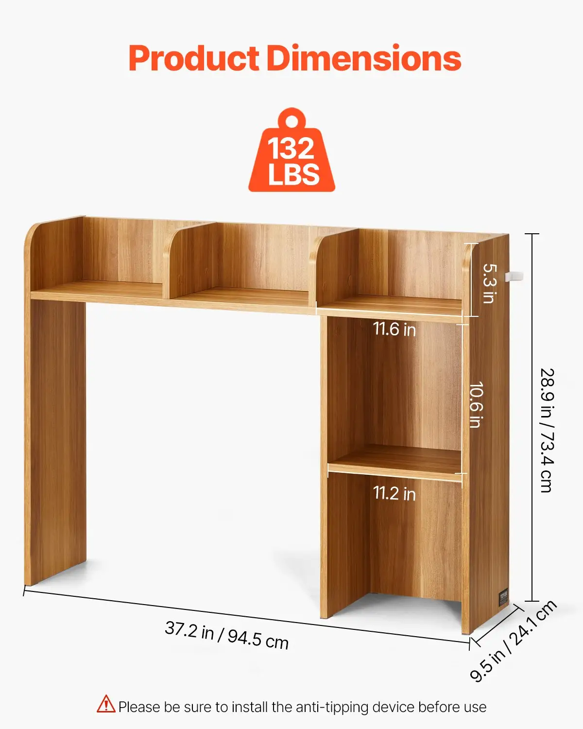 VEVOR Desktop Bookshelf, 2-Tier Wood Desktop Storage Organizer, 37.2" x 9.5" x 28.9" Office Storage Rack Wood Display Shelf, Desktop Bookshelf Hutch with Anti-Slip Feet Pads, for Office, Home & Dorm by All Mart Bristol Ltd