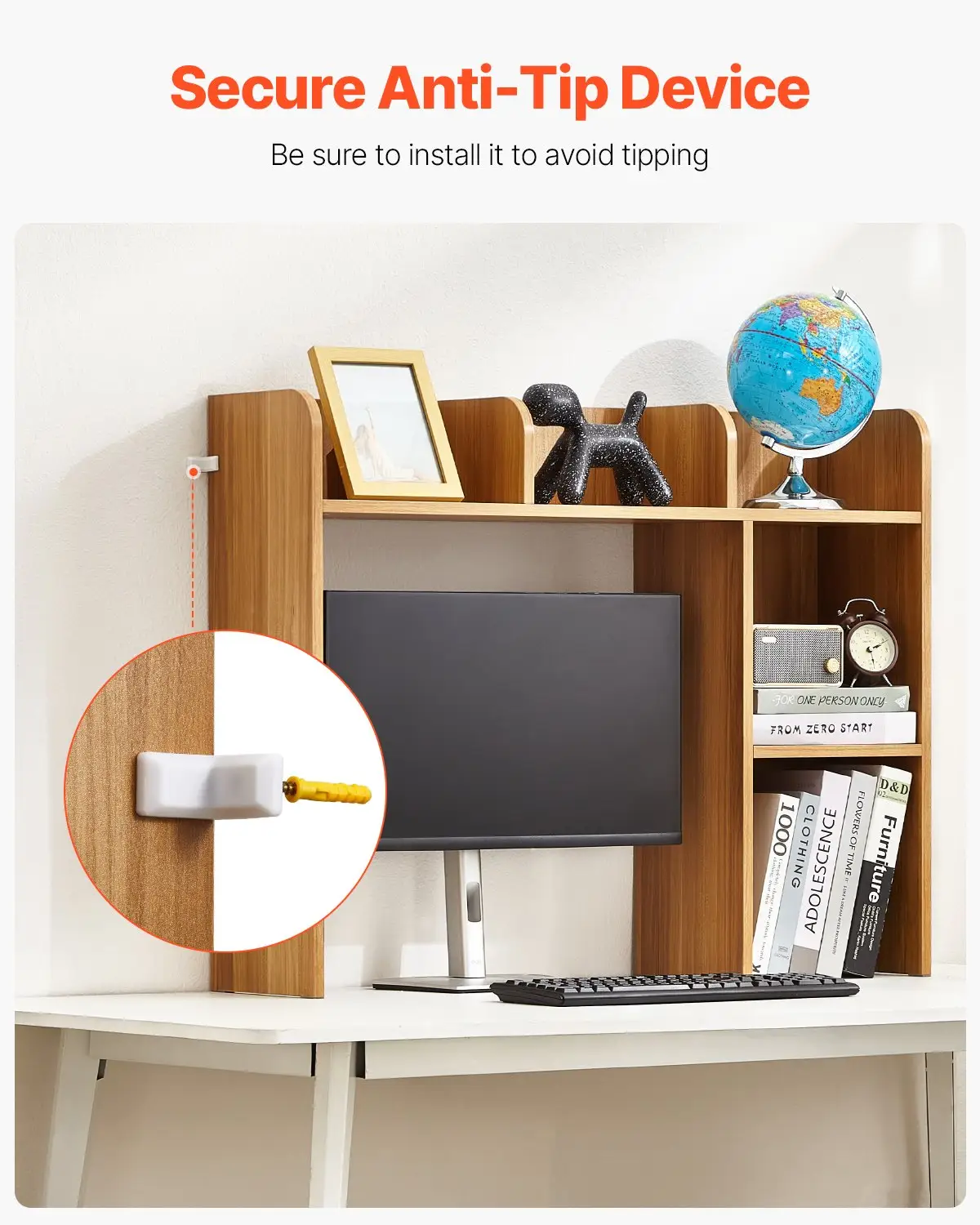 VEVOR Desktop Bookshelf, 2-Tier Wood Desktop Storage Organizer, 37.2" x 9.5" x 28.9" Office Storage Rack Wood Display Shelf, Desktop Bookshelf Hutch with Anti-Slip Feet Pads, for Office, Home & Dorm by All Mart Bristol Ltd
