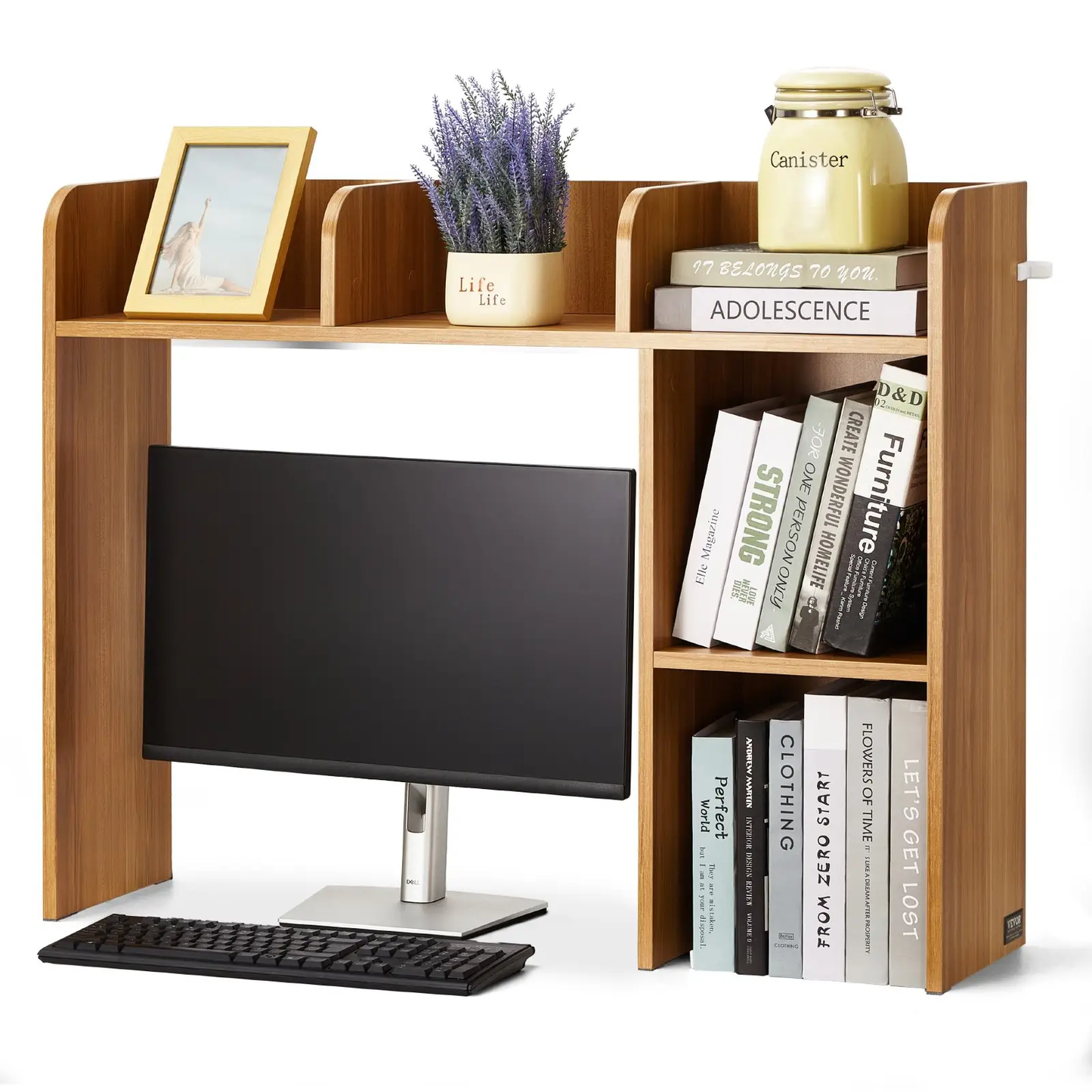 VEVOR Desktop Bookshelf, 2-Tier Wood Desktop Storage Organizer, 37.2" x 9.5" x 28.9" Office Storage Rack Wood Display Shelf, Desktop Bookshelf Hutch with Anti-Slip Feet Pads, for Office, Home & Dorm by All Mart Bristol Ltd
