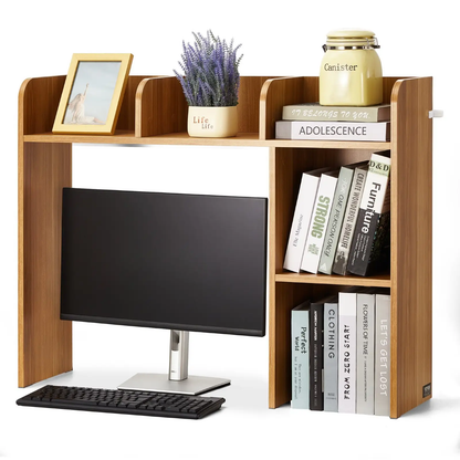 VEVOR Desktop Bookshelf, 2-Tier Wood Desktop Storage Organizer, 37.2" x 9.5" x 28.9" Office Storage Rack Wood Display Shelf, Desktop Bookshelf Hutch with Anti-Slip Feet Pads, for Office, Home & Dorm by All Mart Bristol Ltd