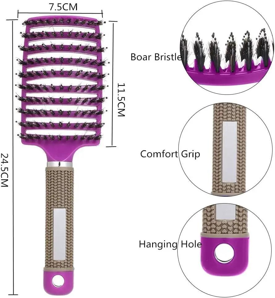 Boar Bristle Hair Brush Set – Curved & Vented Detangling Brushes in Pink & Purple by All Mart Bristol Ltd