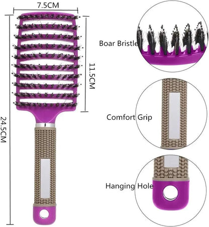 Boar Bristle Hair Brush Set – Curved & Vented Detangling Brushes in Pink & Purple by All Mart Bristol Ltd