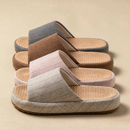 Summer Women Home Slippers Linen Summer Flats Shoes Breathable Sandals Comfortable Non-Slip Soft Slides Indoor Men Slippers by All Mart Bristol Ltd