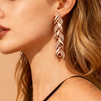 2PCS Glass Leaf Necklace Set Elegant Rhinestone Chain Necklace Bracelet For Women Fashion Luxury Jewelry Set by Dropshipman