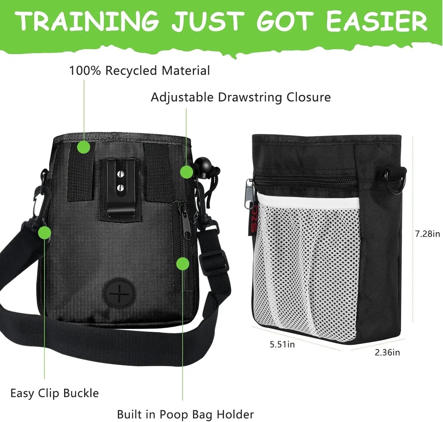 Stylish Versatile Dog Treat Pouch with 3 Wear Options & 2 Clickers - Ideal for Training with Waist Belt & Shoulder Strap by All Mart Bristol Ltd