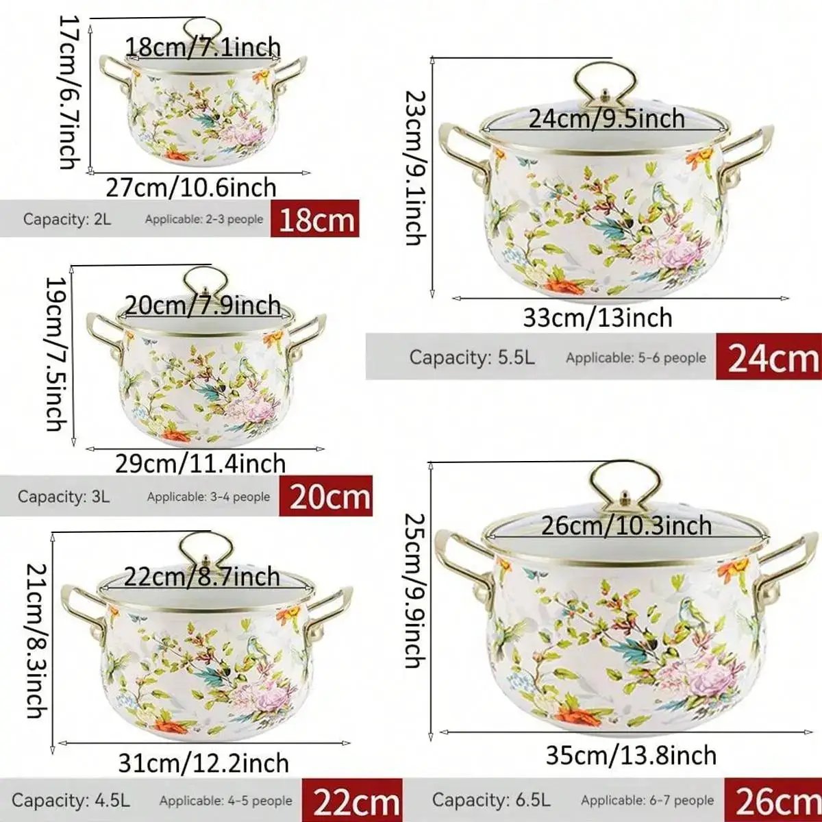 Floral Pattern Ceramic Stockpot, 1 Count Large Capacity Soup Pot Stew Pot with Glass Lid & Metal Handle, Household Cookware for Kitchen by All Mart Bristol Ltd