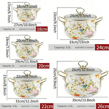 Floral Pattern Ceramic Stockpot, 1 Count Large Capacity Soup Pot Stew Pot with Glass Lid & Metal Handle, Household Cookware for Kitchen by All Mart Bristol Ltd