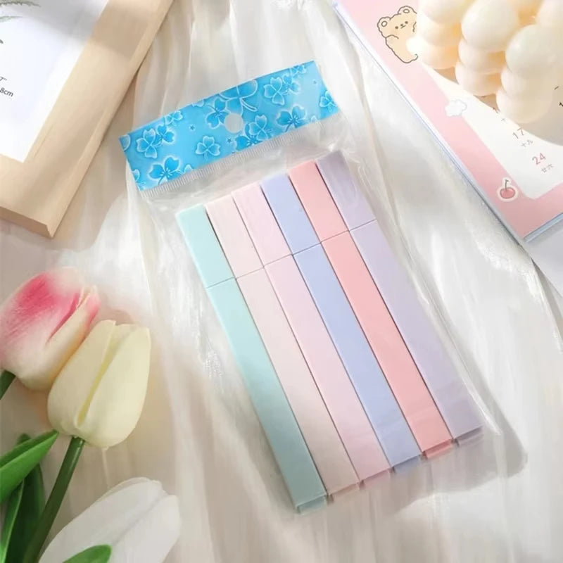 6Pcs/Set Pastel Color Highlighter Kawaii Stationery Color Marker School Supplies Student Marker Highlighter Japanese Stationery by All Mart Bristol Ltd