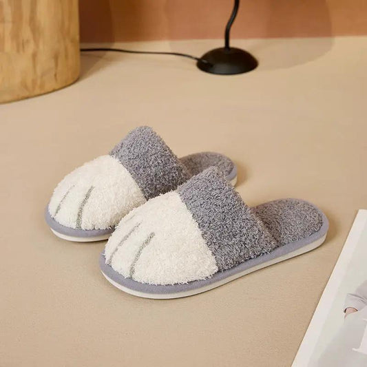 Cute Cartoon Cat Paw Plush Slippers For Home by Dropshipman