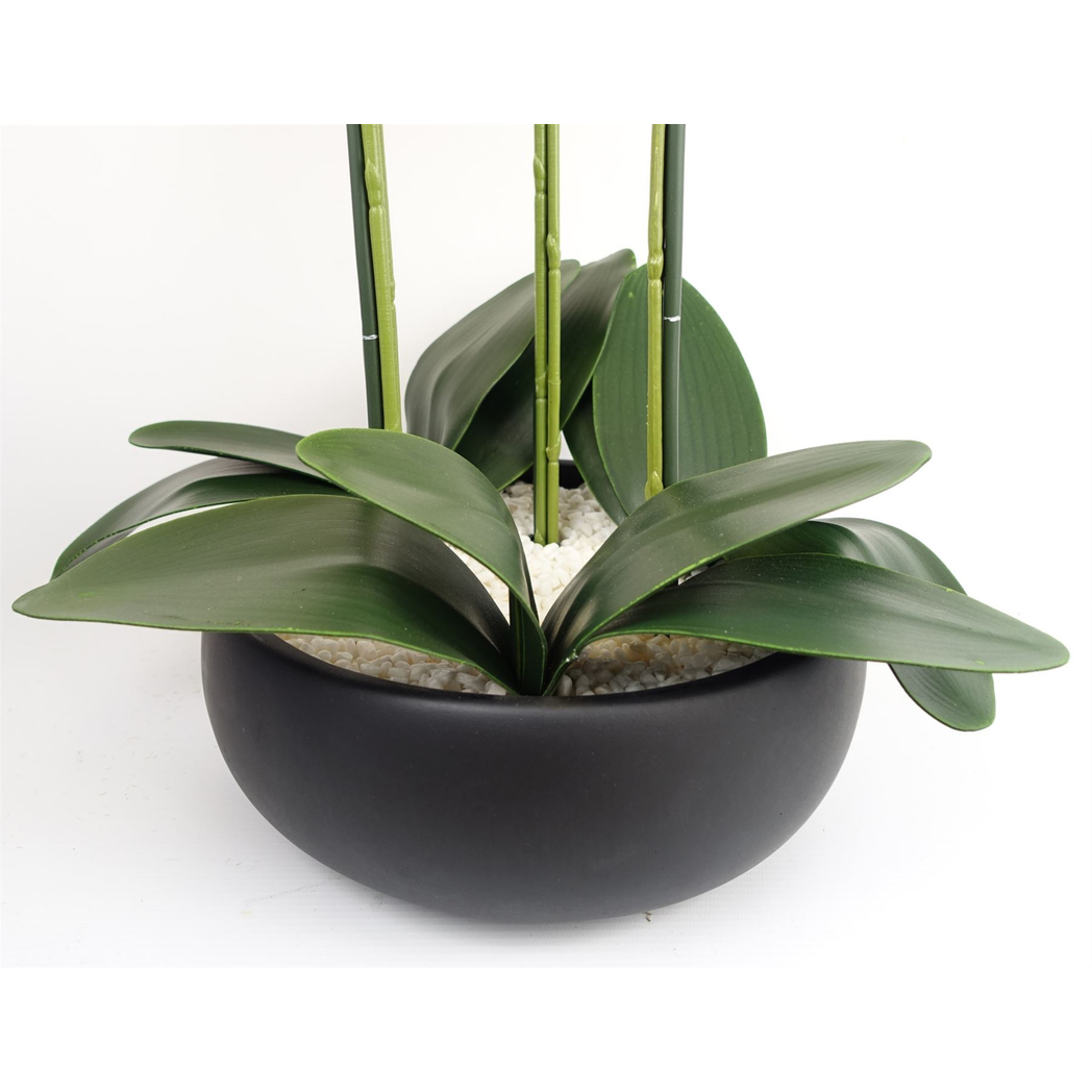 60cm Orchid Artificial Yellow Black Ceramic Planter by Leaf