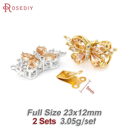 18K Gold Color Brass and Zircon Butterfly 1 Line and 2 Line Necklaces Connect Clasps Diy Jewelry Making Accessories Materials