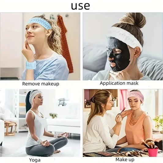 Coral Velvet Facial High-elastic Makeup Hairband Face Wash Wristband Set-face Wash, Facial Mask, Skin Care by All Mart Bristol Ltd