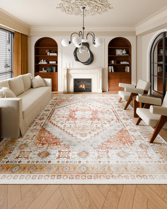 VEVOR Area Rug, 9 x 12 ft Large Washable Rug, Non-Slip and Tear-Resistant Soft Carpet, Pet Friendly Vintage Area Rugs, Indoor Mat for Bedroom, Living Room, Office, Brown Red by All Mart Bristol Ltd