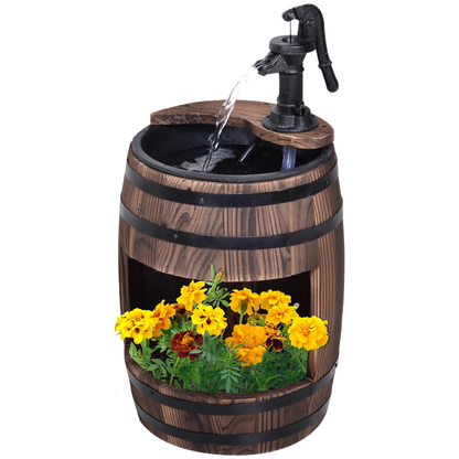 Outsunny Wood Barrel Pump Garden Fountain Water Feature Flower Planter Stand New by Outsunny