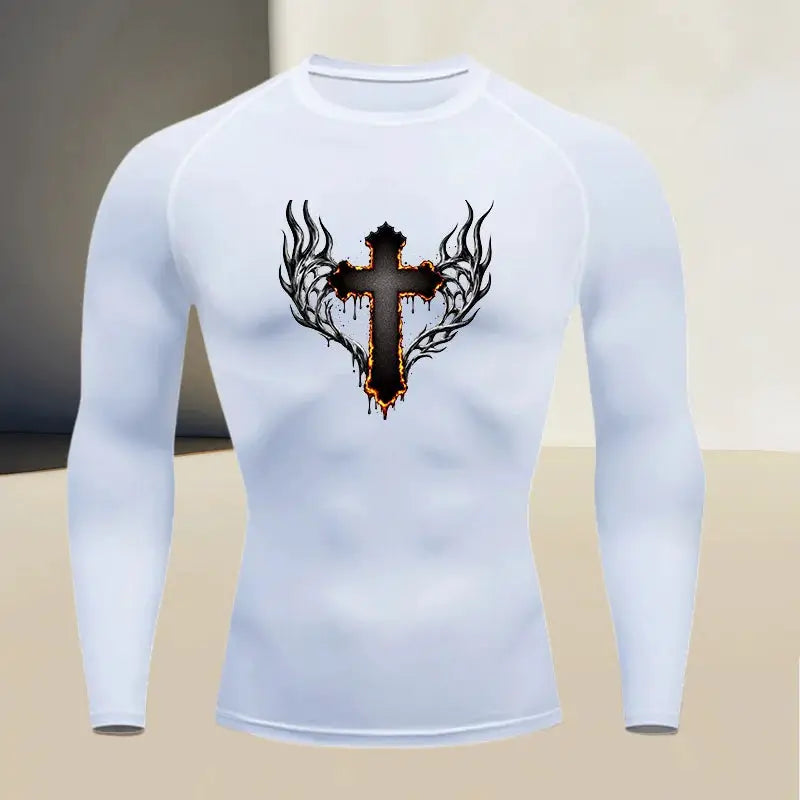 Men's round neck quick drying compression long sleeved printed top - a must-have for high stretch fitness and outdoor sports by All Mart Bristol Ltd