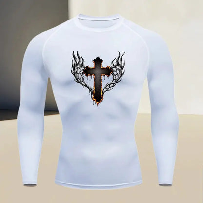 Men's round neck quick drying compression long sleeved printed top - a must-have for high stretch fitness and outdoor sports by All Mart Bristol Ltd