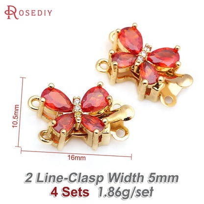18K Gold Color Brass and Zircon Butterfly 1 Line and 2 Line Necklaces Connect Clasps Diy Jewelry Making Accessories Materials