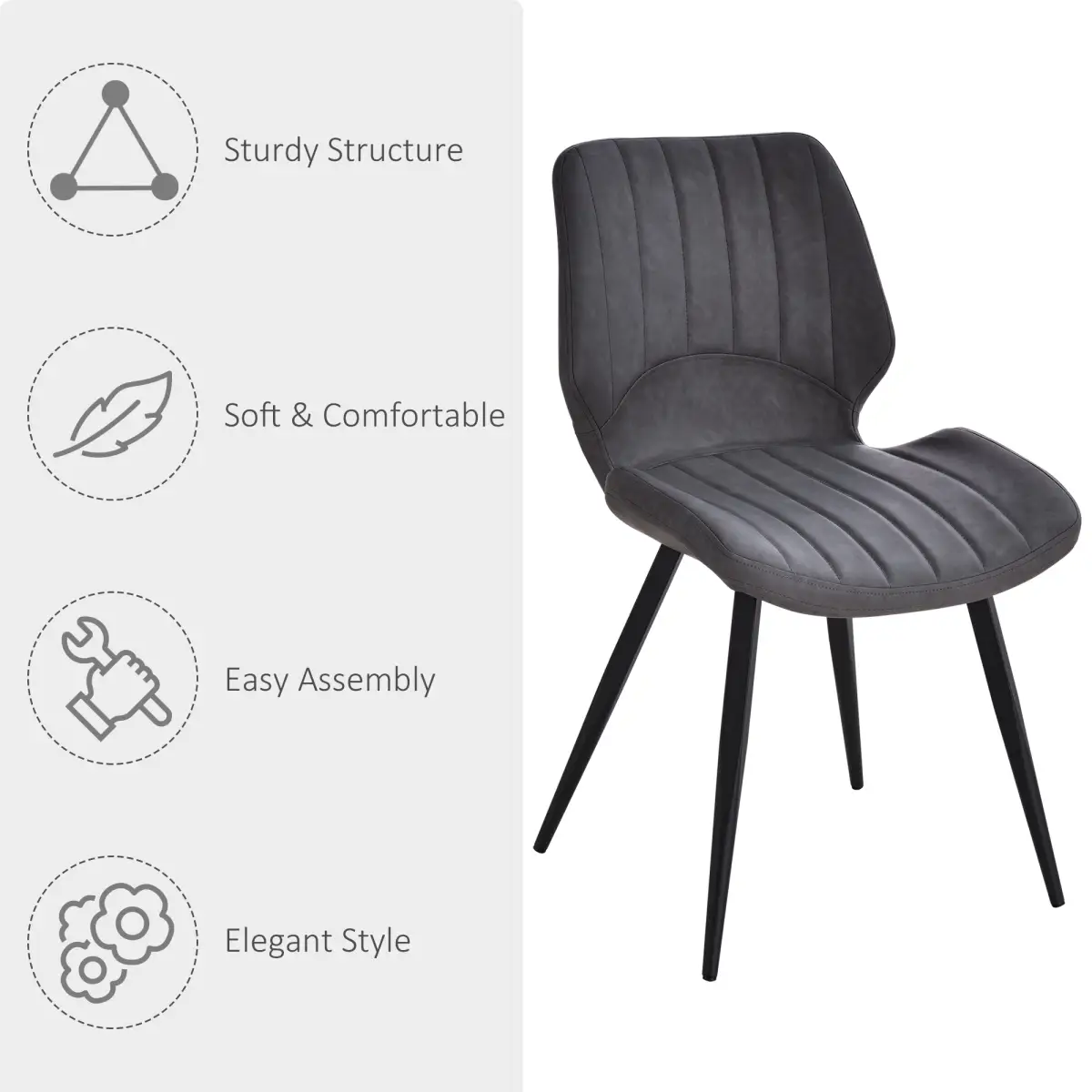 Set Of 2 Vintage PU Leather Dining Chair Moulded Seats Padded Steel Frame Grey by HOMCOM