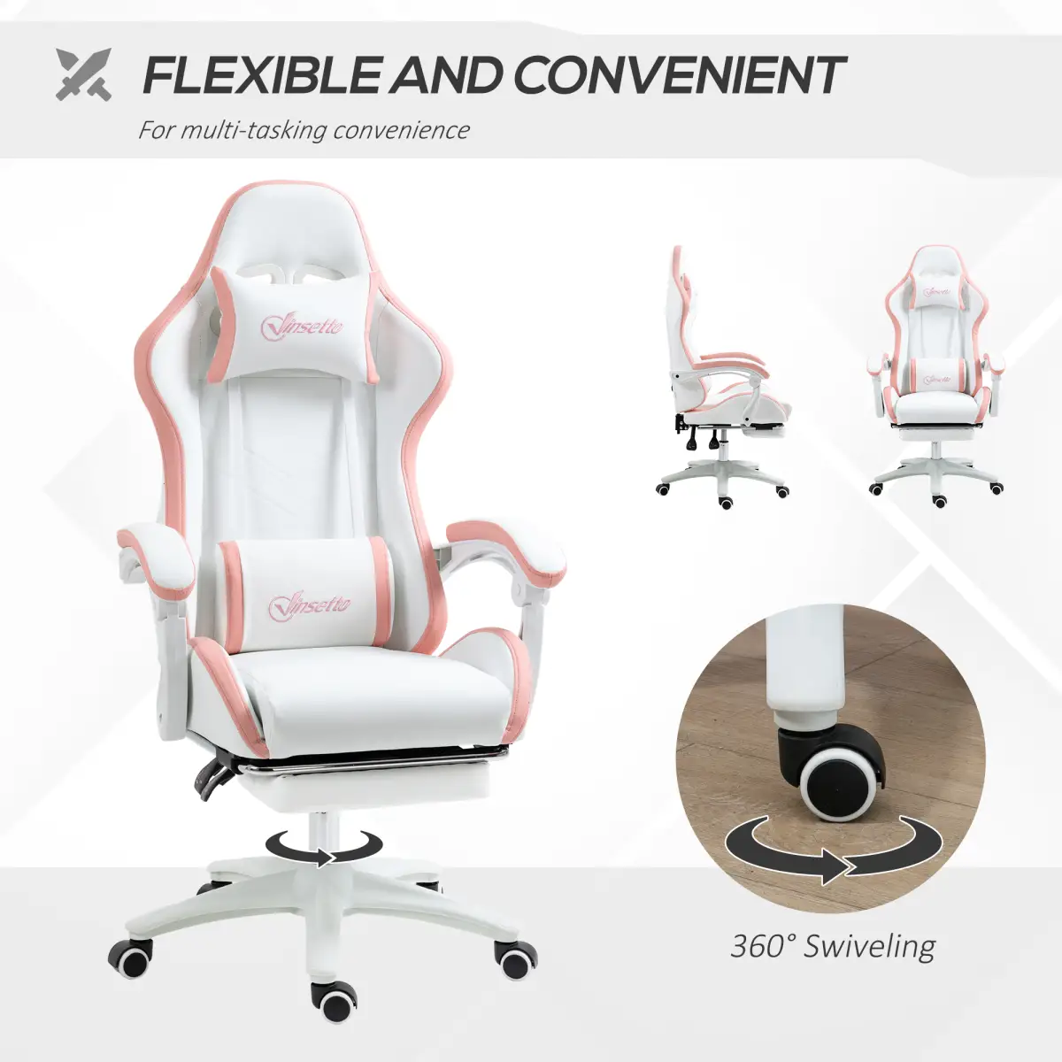 Vinsetto Racing Style Gaming Chair with Reclining Function Footrest, Pink by Vinsetto