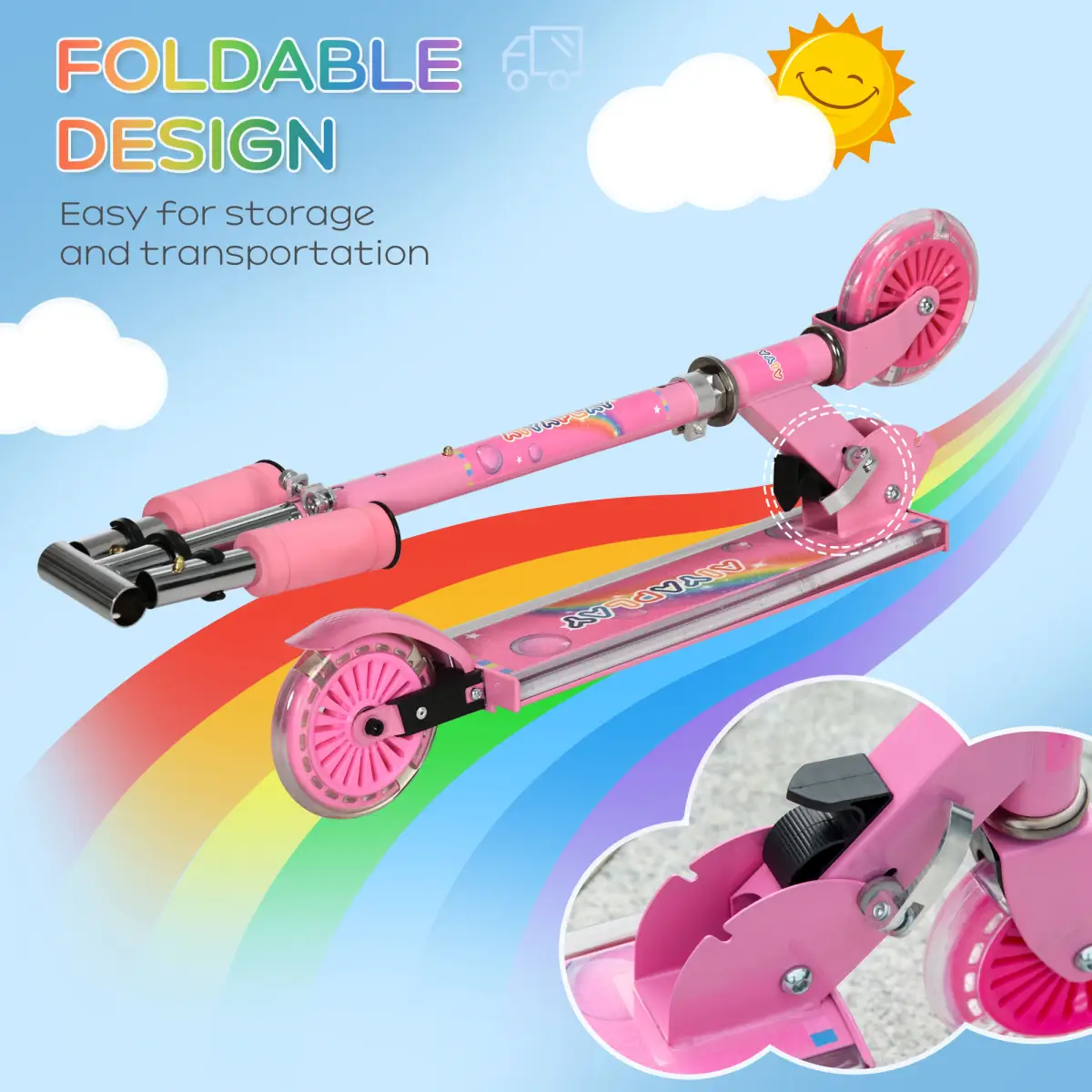 Scooter for Kids Ages 3-7 W/ Lights Music Adjustable Height Folding Frame - Pink by Unbranded