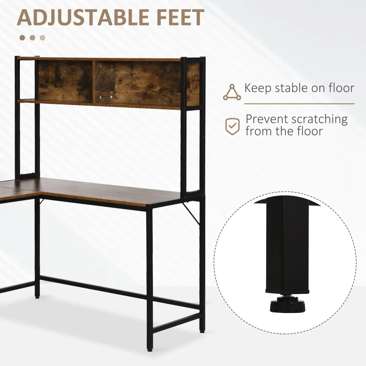 149x140x125cm Industrial L-Shaped Desk w Shelf - Brown & Black by HOMCOM
