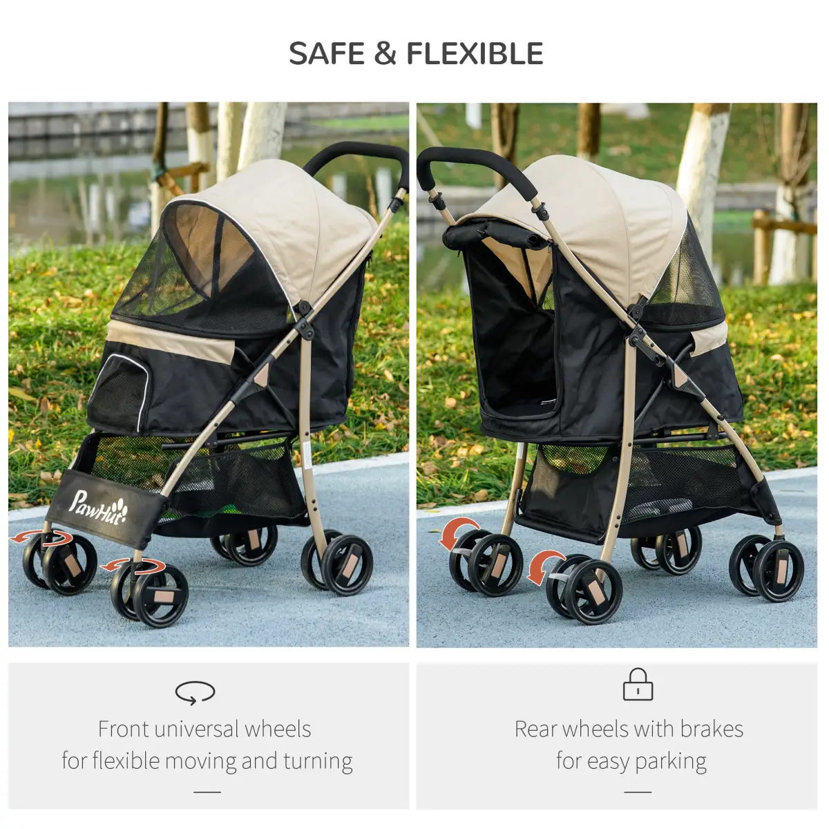 PawHut Pet Stroller for XS and S Dogs with Rain Cover - Khaki by PawHut