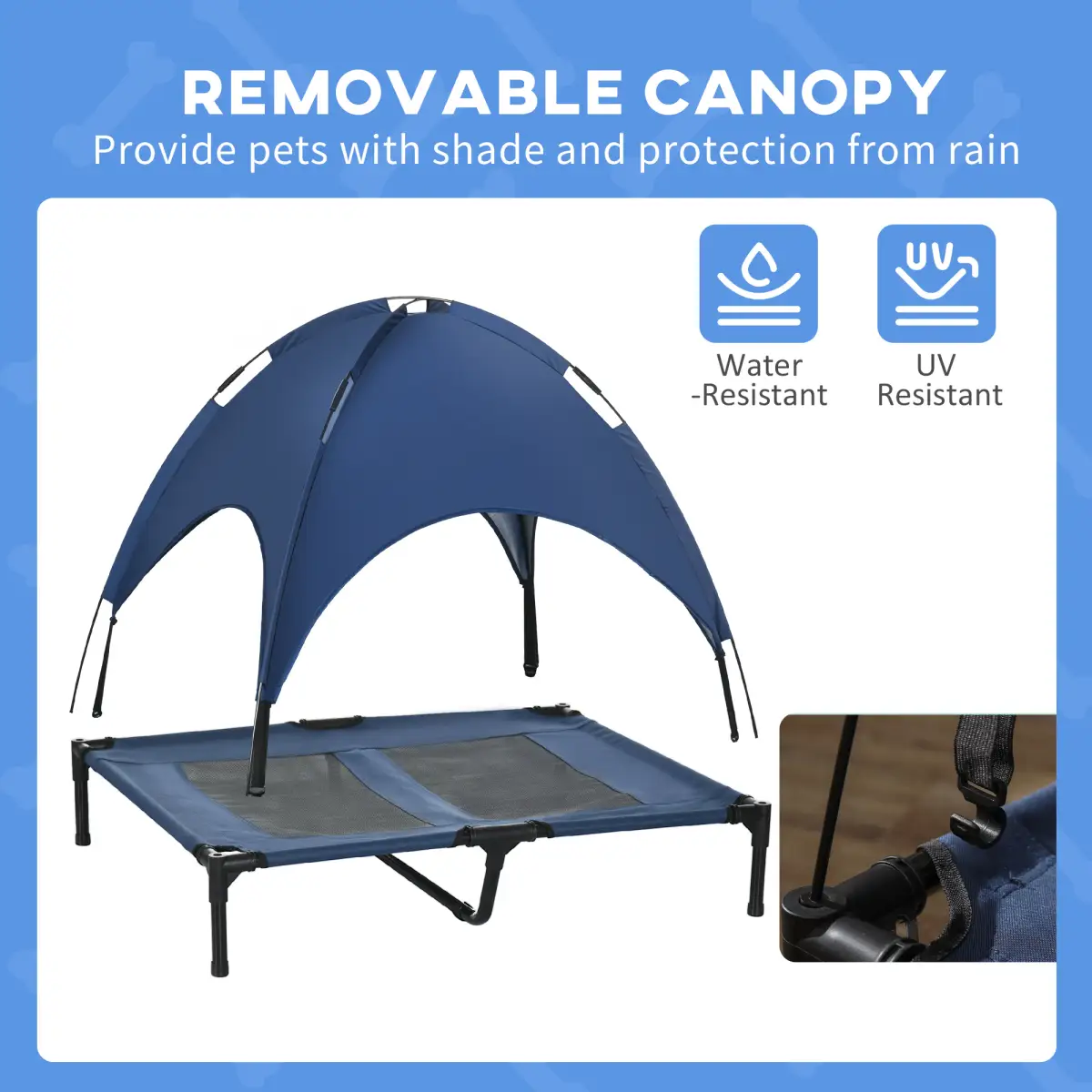 PawHut 92cm Elevated Dog Bed Cooling Raised Pet Cot UV Protection Canopy Blue by PawHut