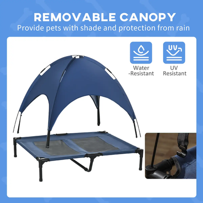 PawHut 92cm Elevated Dog Bed Cooling Raised Pet Cot UV Protection Canopy Blue by PawHut
