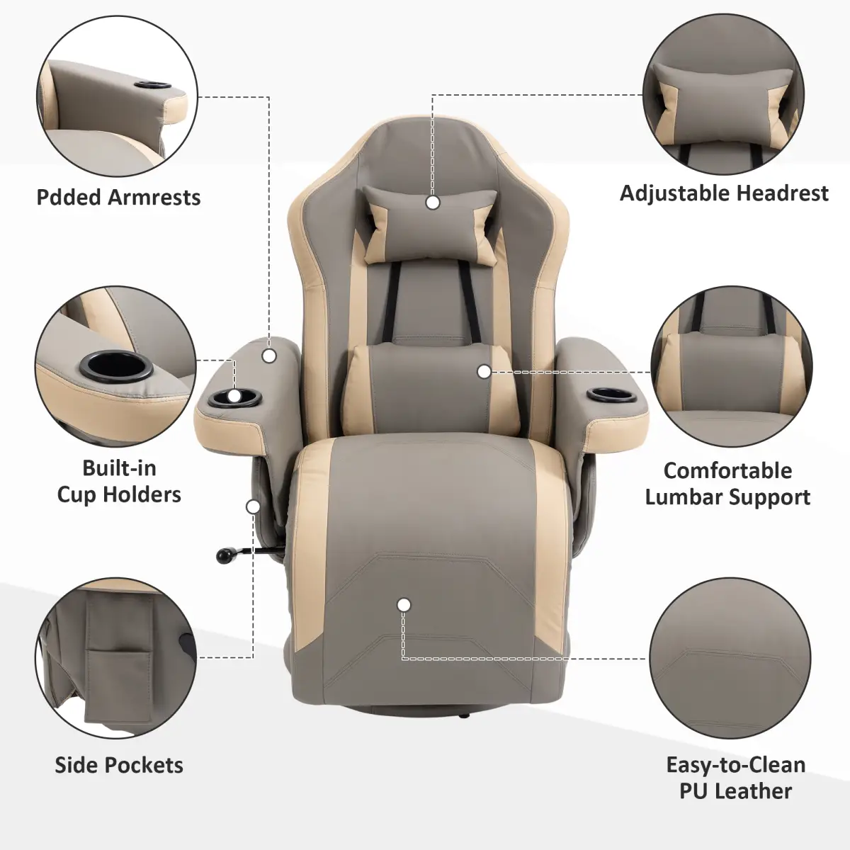 Manual Recliner Armchair PU Sofa Chair w/ Adjustable Leg Rest & 135� Reclining by HOMCOM
