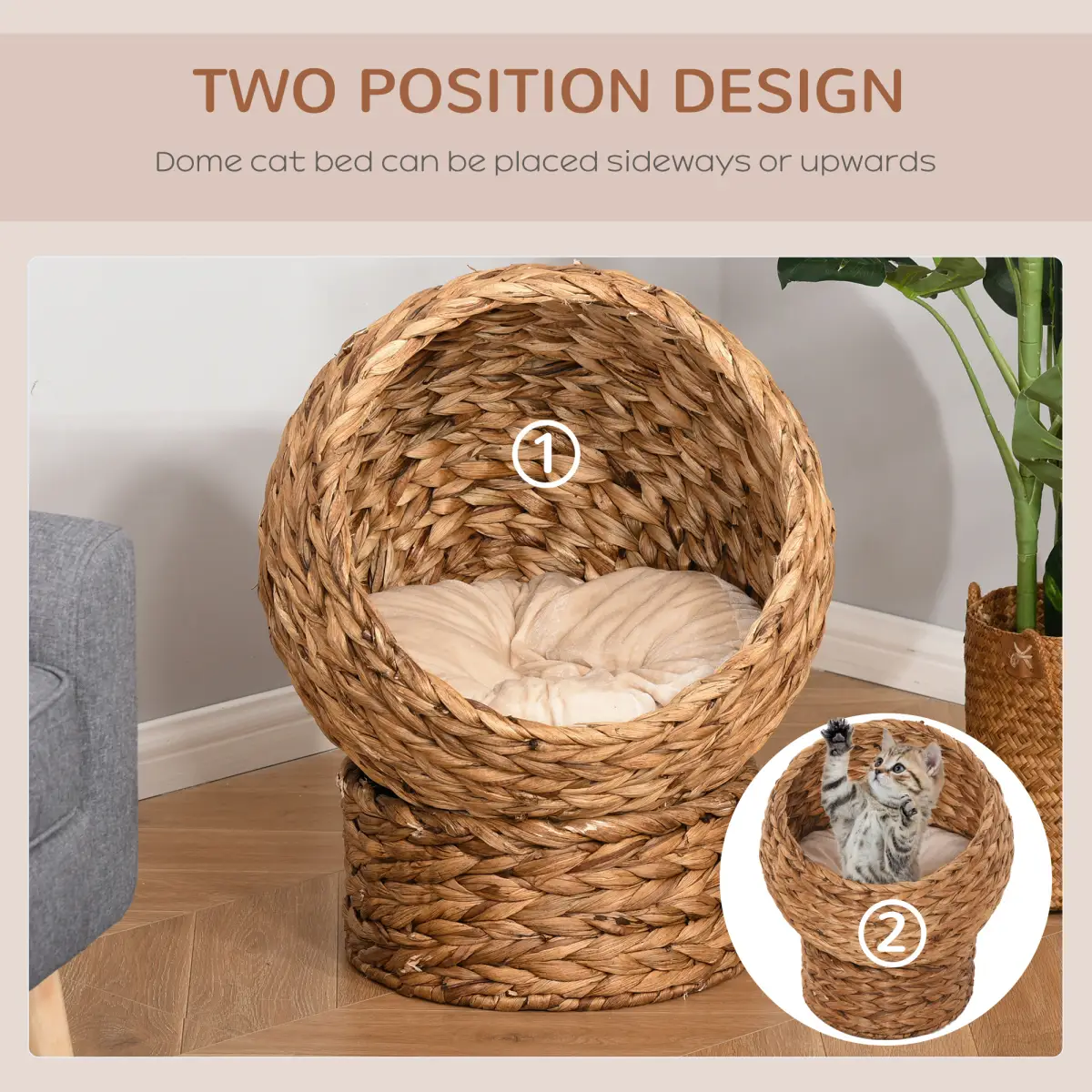 Wicker Cat House, Raised Cat Bed with Cylindrical Base, 42 x 33 x 52cm by PawHut