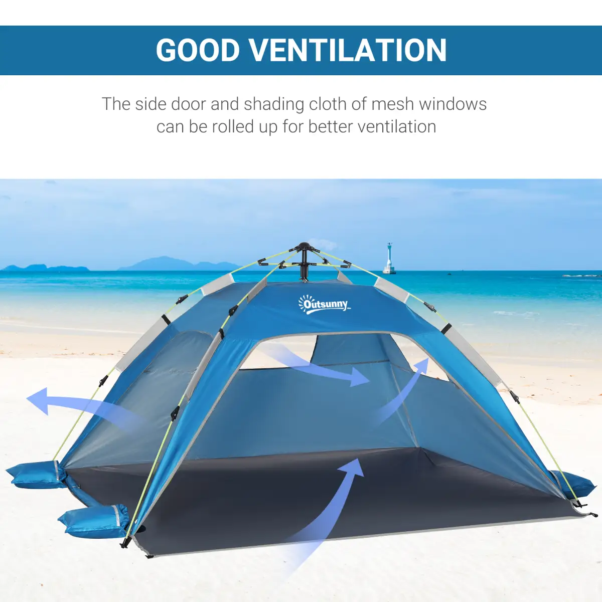 2 Man Pop-up Beach Tent Sun Shade Shelter Hut w/ Windows Door Blue Outsunny by Unbranded
