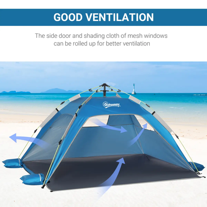 2 Man Pop-up Beach Tent Sun Shade Shelter Hut w/ Windows Door Blue Outsunny by Unbranded