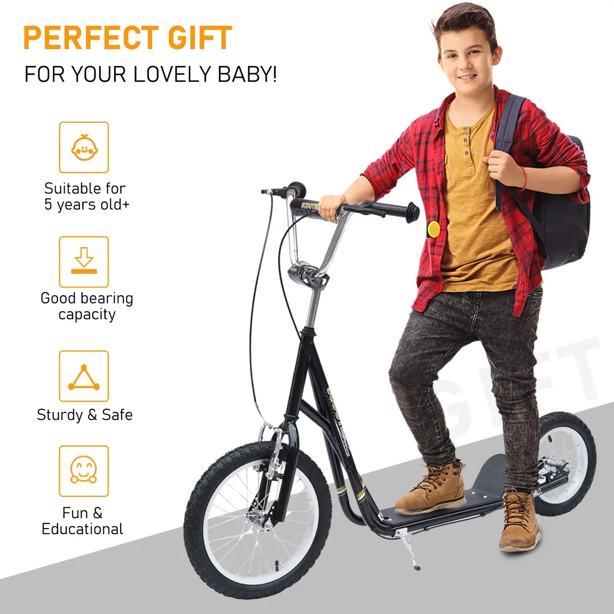 HOMCOM Teen Scooter Adjustable Height Dual Brakes Rubber Wheels Kickstand, by Unbranded