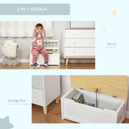 2 In 1 Wooden Toy Box, Kids Seat Bench Storage Chest, 60 x 30 x 50cm by HOMCOM