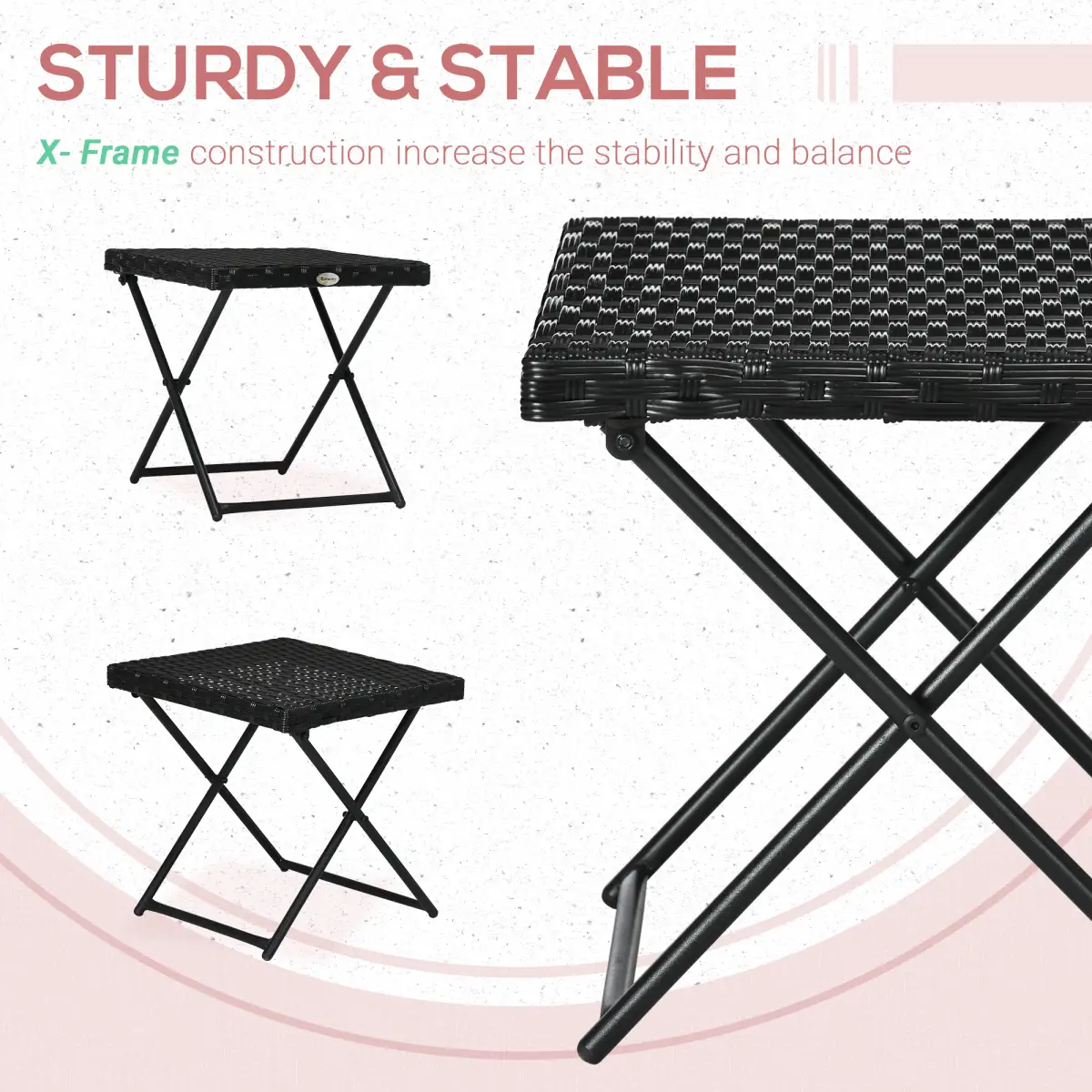 Folding Square Rattan Coffee Table for Bistro Balcony Garden Outdoor Black by Outsunny