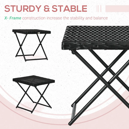 Folding Square Rattan Coffee Table for Bistro Balcony Garden Outdoor Black by Outsunny