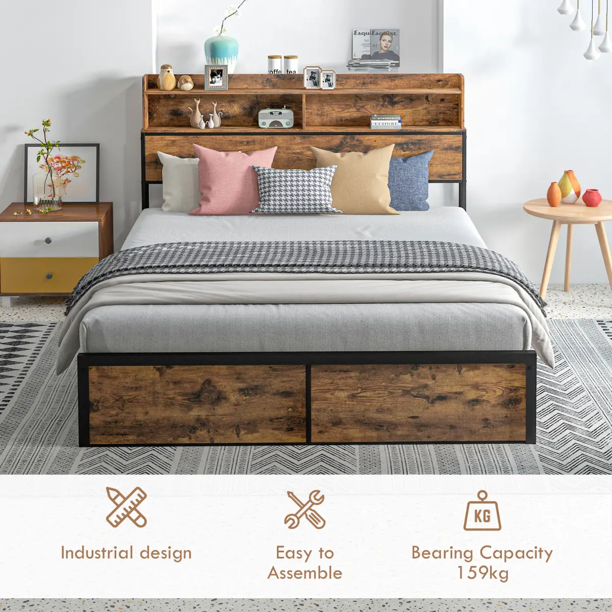 HOMCOM 5.2FT King Bed Frame with Storage Headboard and Under Bed Storage by HOMCOM
