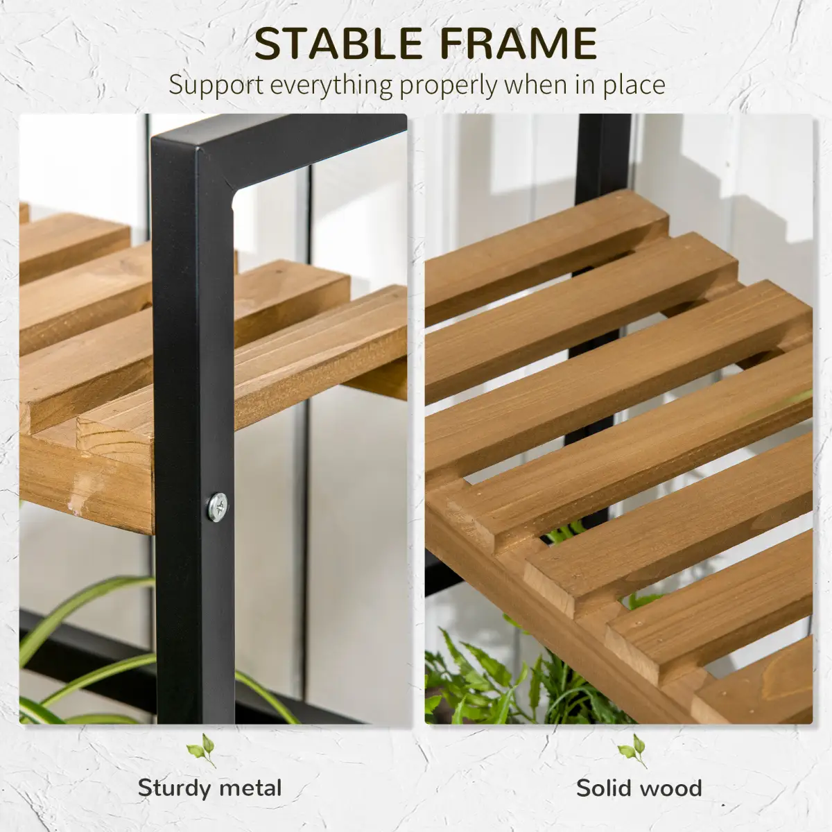 3 Tiered Plant Stand Rack with Hanging Hooks for Indoor Outdoor Decoration by Outsunny