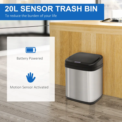 20L Stainless Steel Auto Kitchen Bin Sensor Bucket in L Size by HOMCOM