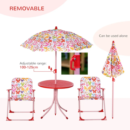Outsunny Kids Folding Picnic Table Chair Set Butterfly Pattern Outdoor Parasol by Unbranded