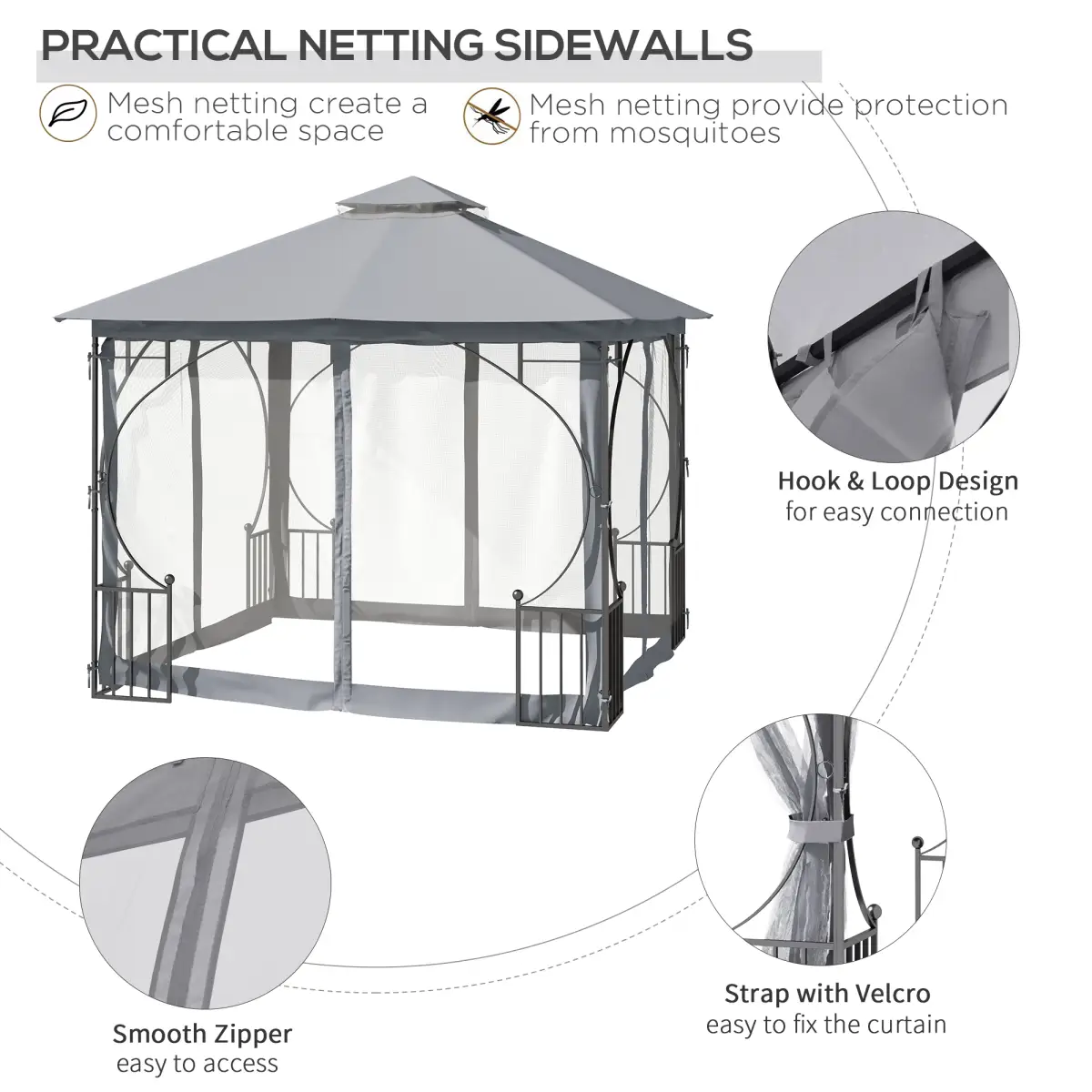 Gazebo Party Tent Canopy Sun Shade for Patio Garden Light Grey 3x3(m) Outsunny by Unbranded