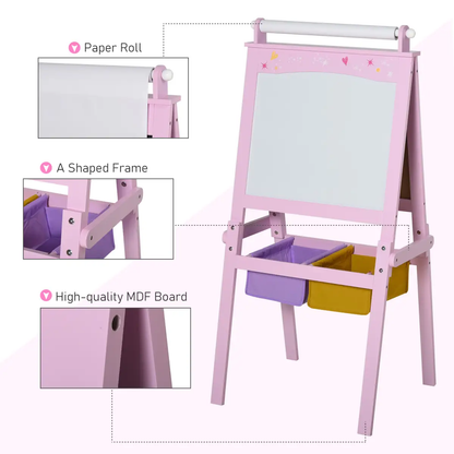 Kids Wooden Art Easel with Paper Roll Double-Sided Chalkboard, board HOMCOM by Unbranded